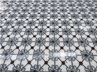 White Marble Mosaic Waterjet Medallion Floor Application