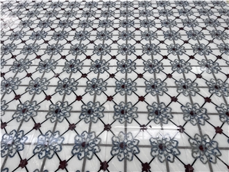 White Marble Mosaic Waterjet Medallion Floor Application