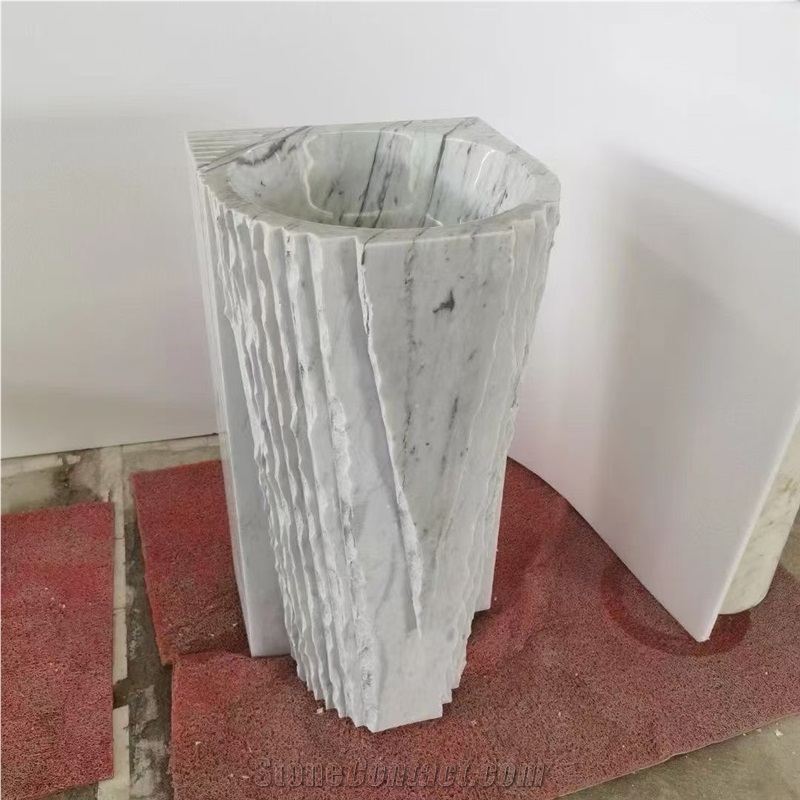 Factory Price White Marble Pedestal Wash Basins