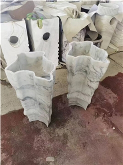 Factory Price White Marble Pedestal Wash Basins