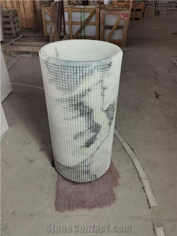 Factory Price White Marble Pedestal Wash Basins