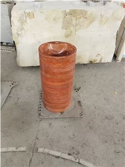 Red Travertine Pedestal Wash Basins