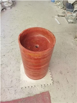 Red Travertine Pedestal Wash Basins