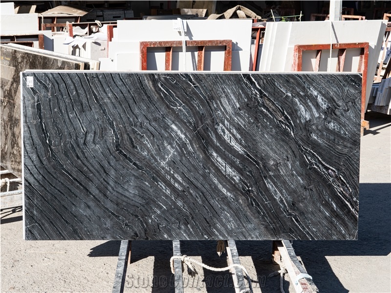 BST011 Black Wooden Marble Slabs