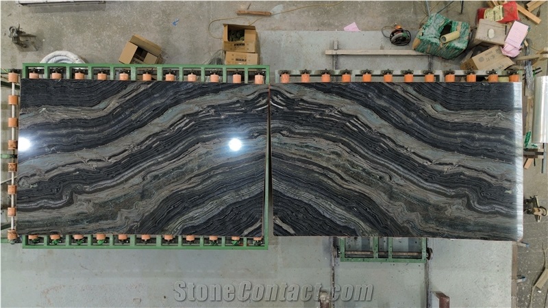 Golden Black Forest Ancient Wood Black Marble Slabs