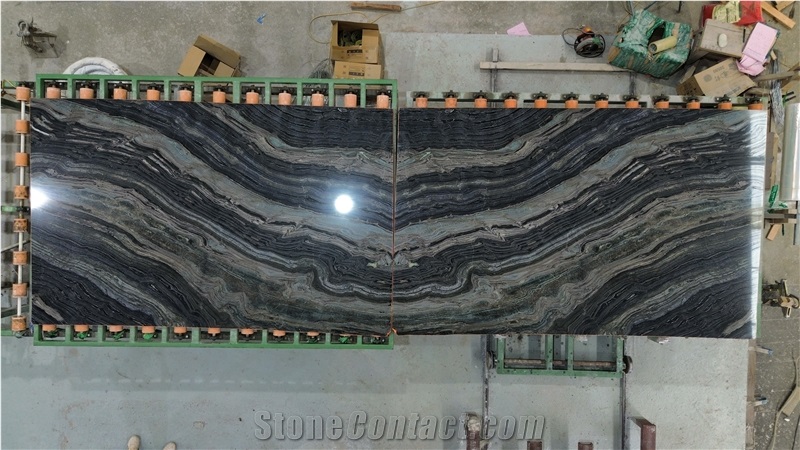 Golden Black Forest Ancient Wood Black Marble Slabs