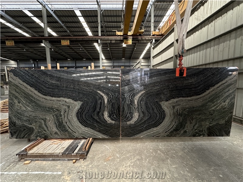 Golden Black Forest Ancient Wood Black Marble Slabs