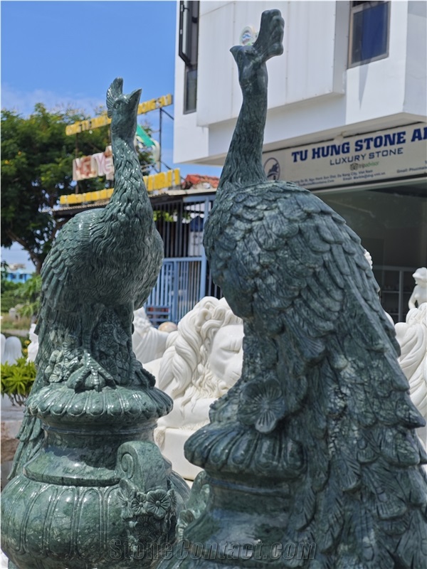 Viet Nam Green Marble Peacock Sculpture