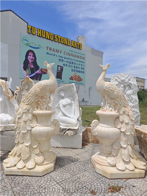 Viet Nam Silk Yellow Marble Peacock Sculpture