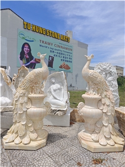 Viet Nam Silk Yellow Marble Peacock Sculpture