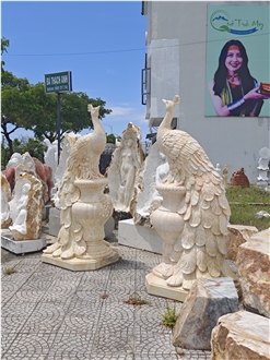 Viet Nam Silk Yellow Marble Peacock Sculpture