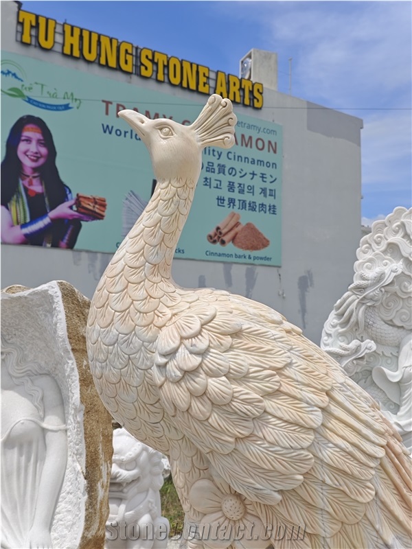 Viet Nam Silk Yellow Marble Peacock Sculpture