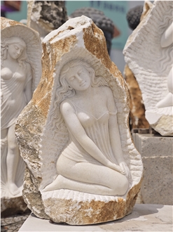 Viet Nam White Elegant Marble Carved Abstract Girl Sculpture