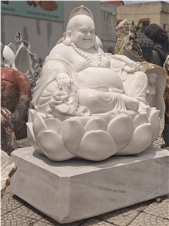 Viet Nam White Marble Happy Buddha Statue
