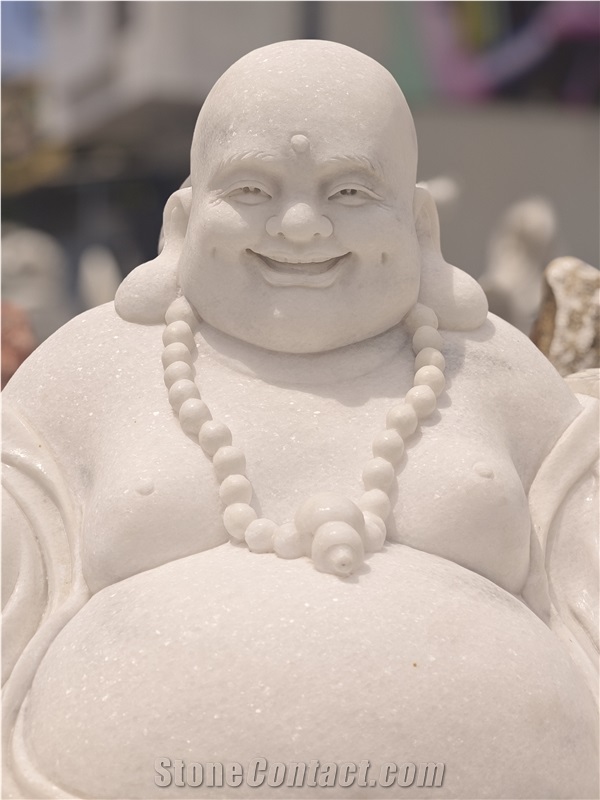Viet Nam White Marble Happy Buddha Statue