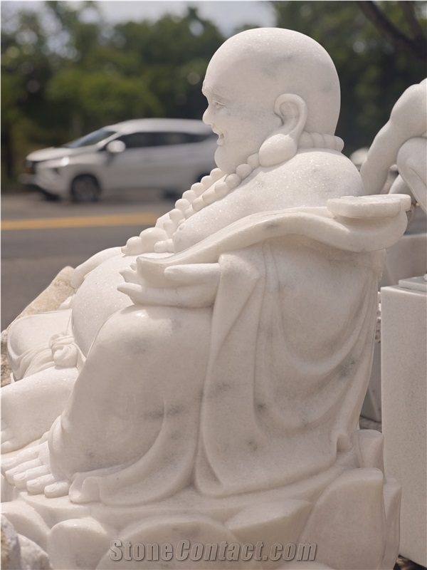 Viet Nam White Marble Happy Buddha Statue