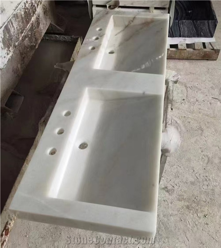 Guangxi White Marble Double Sink Bathroom Countertop