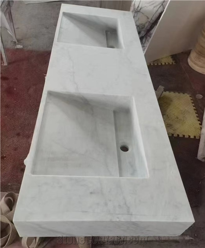 Guangxi White Marble Double Sink Bathroom Countertop