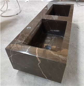 Guangxi White Marble Double Sink Bathroom Countertop