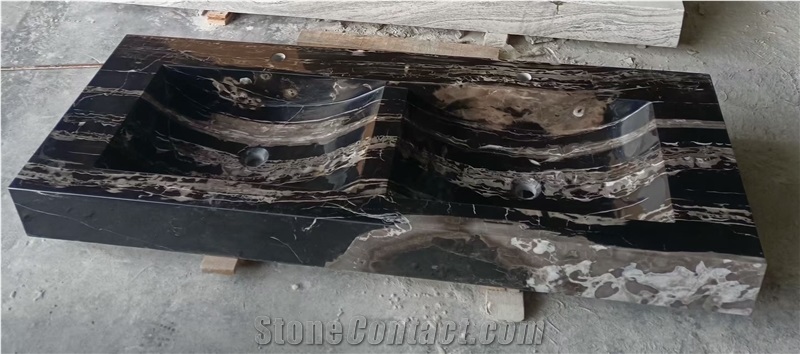 Guangxi White Marble Double Sink Bathroom Countertop