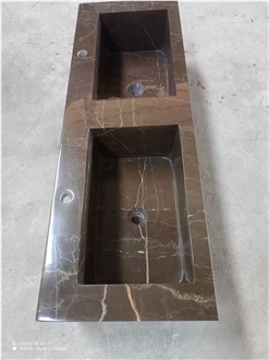 Guangxi White Marble Double Sink Bathroom Countertop