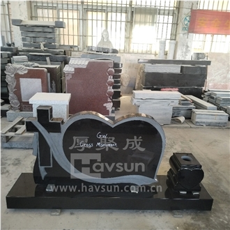 Black Granite Cross Design Heart European Style Headstone