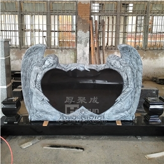 Two Angels Holding Two Hearts Monuments For Two Person