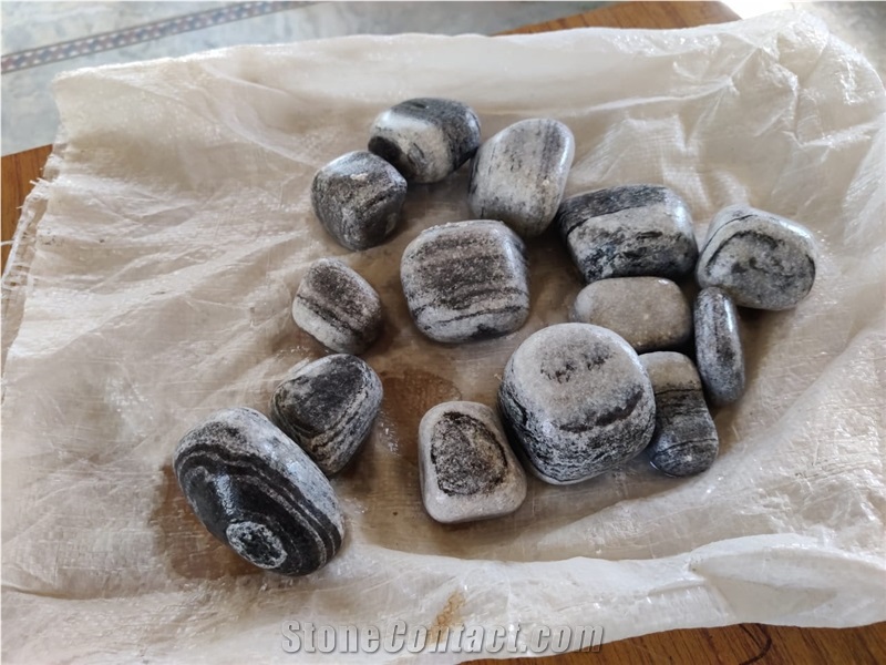 Zebra Black Marble Pebble Stone
