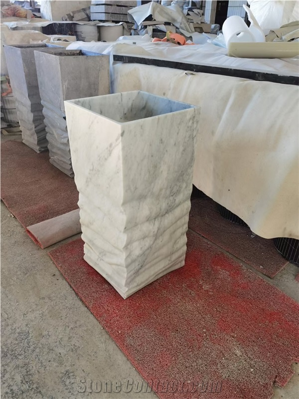 Italian Carrara White Marble Free Standing Washbasin