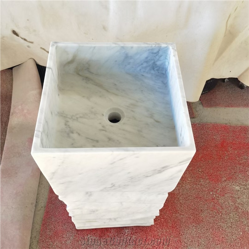 Italian Carrara White Marble Free Standing Washbasin