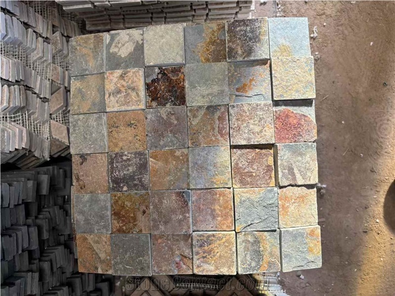China Multicolor Slate On Mesh Wall Cladding Panels