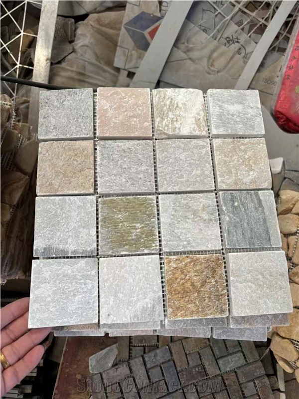 China Multicolor Slate On Mesh Wall Cladding Panels
