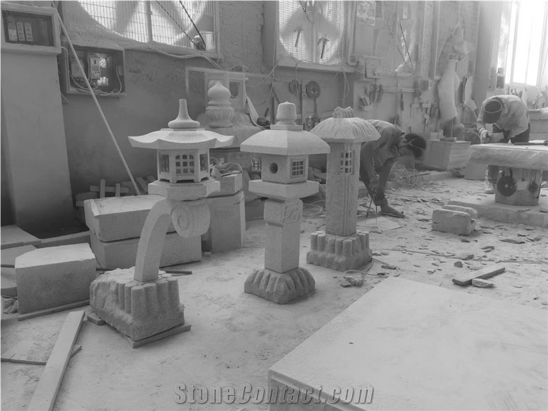 Garden Grey Granite Stone Lantern Lights