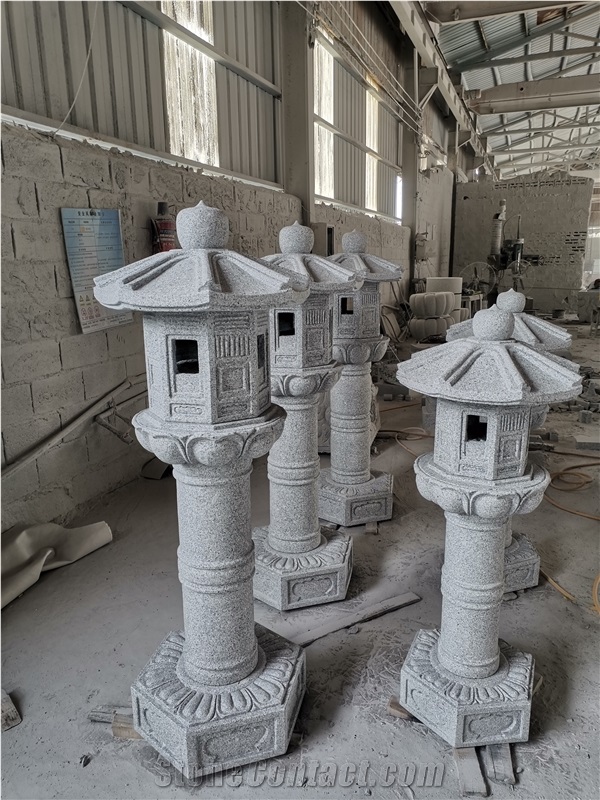 Garden Grey Granite Stone Lantern Lights