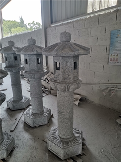Garden Grey Granite Stone Lantern Lights