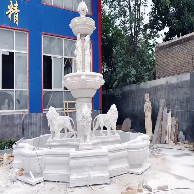 White marble lion carving large fountain