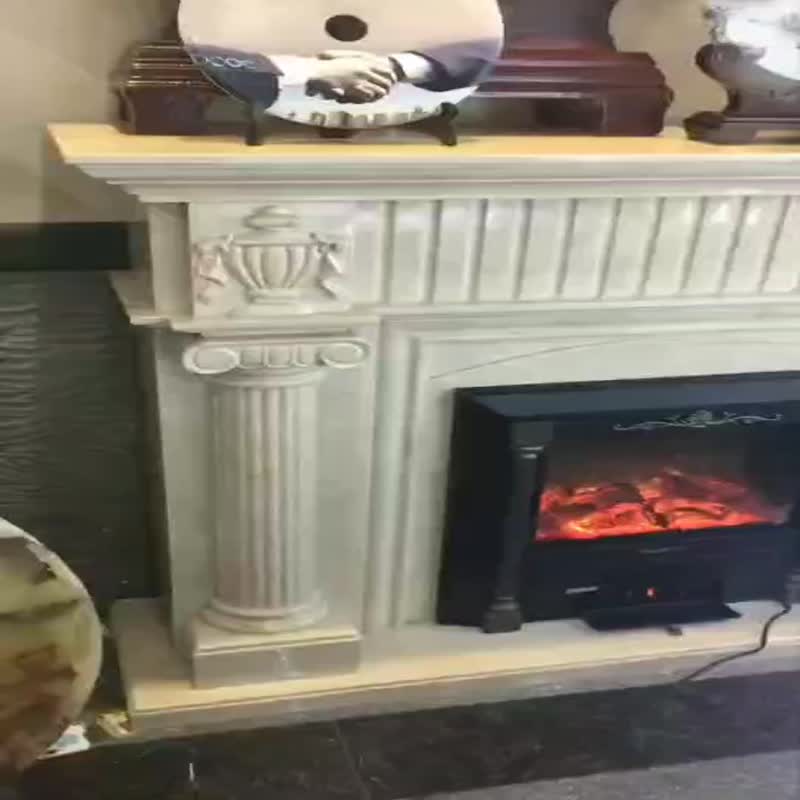 White marble indoor modern sculptured fireplace