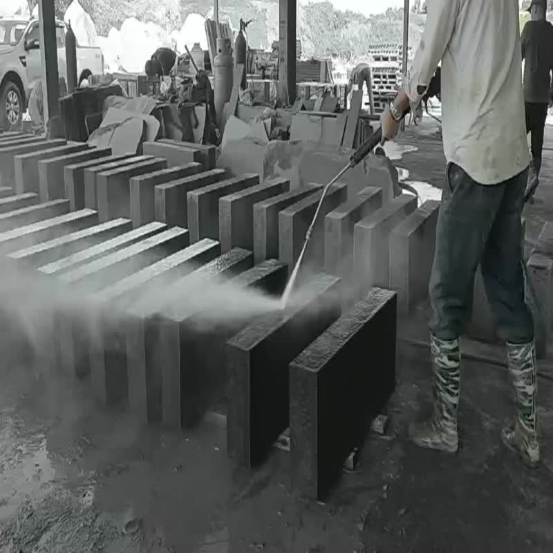 Flamed, Mushroom, Handmade Black Basalt Paving Stone 
