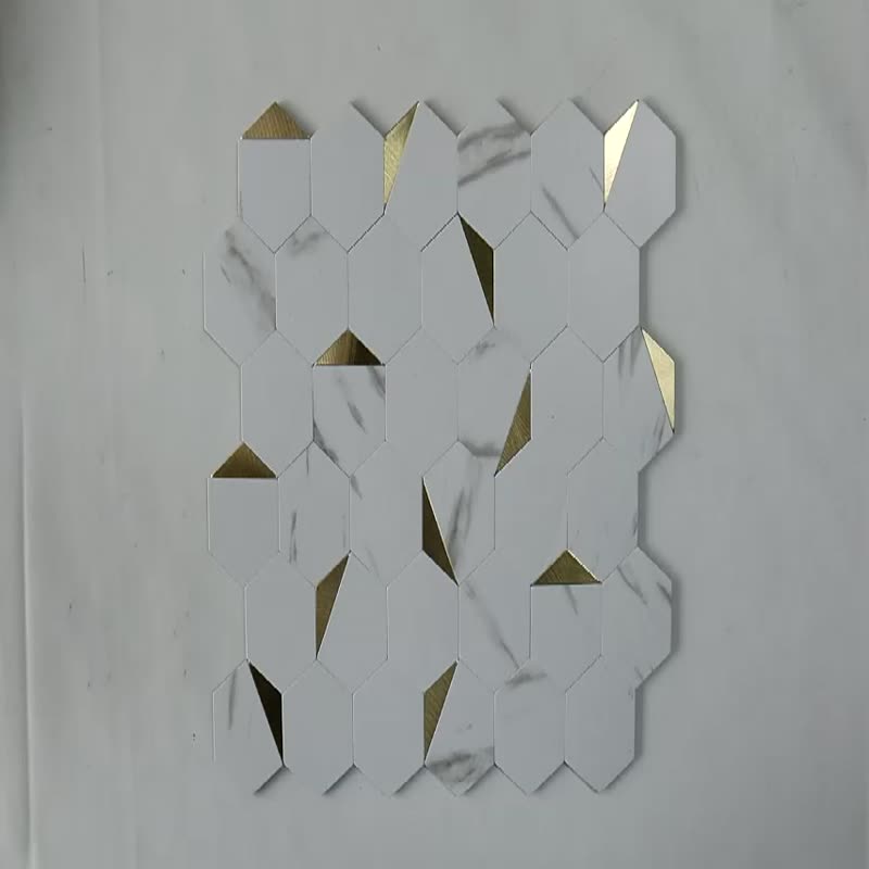 Wall Back Splash Hexagon Marble White Mosaic Peel&Stick Tile