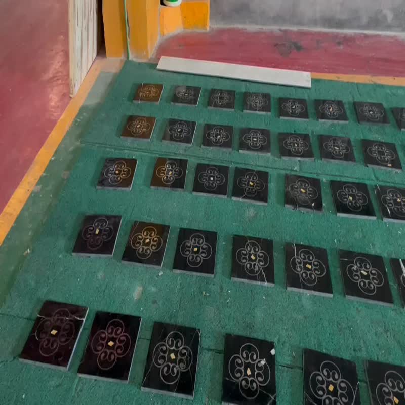 Nero Marquina Marble With Silver Metel Waterjet Medallion Pattern