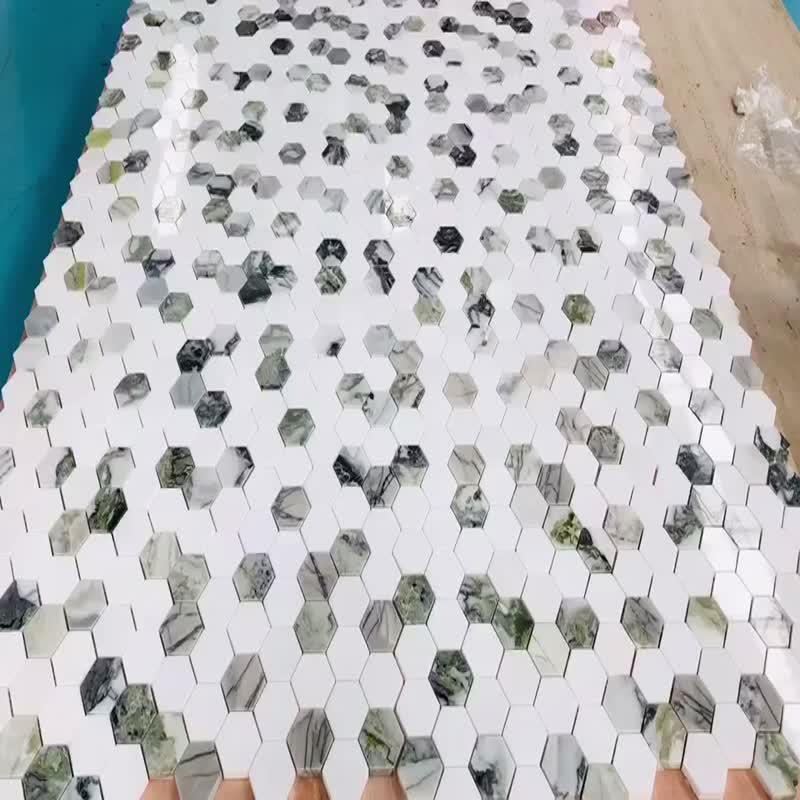 Cold Jade Green Marble Mosaic Sheet For Dinning Room
