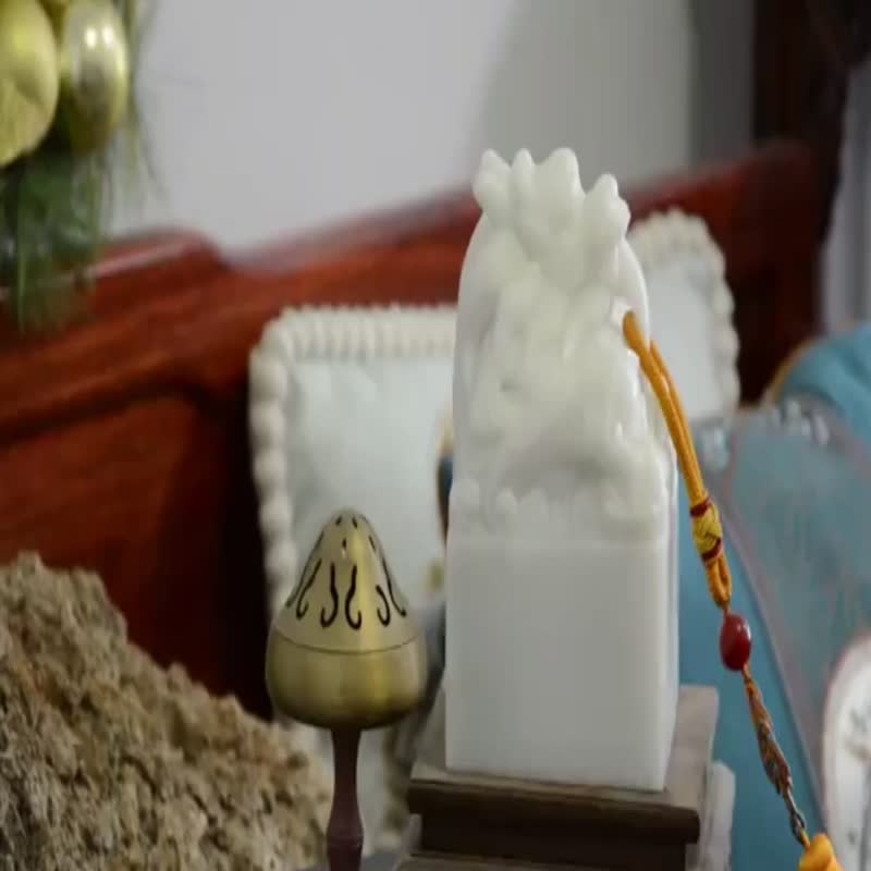 White Marble Dragon Carving Imperial Seal Stamp