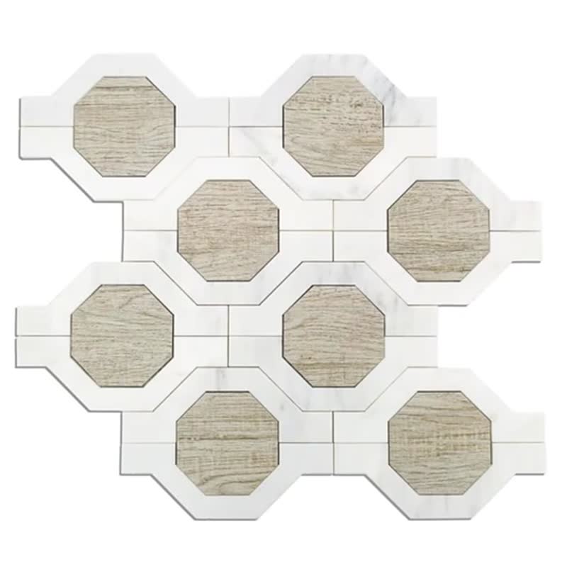 Beautiful Hexagon Carrington White Marble & Porcelain Mix Mosaic Tile