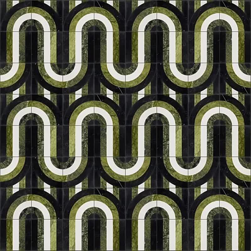 Beautiful Square Green Natural Sutton Bow Marble Mosaic Tile