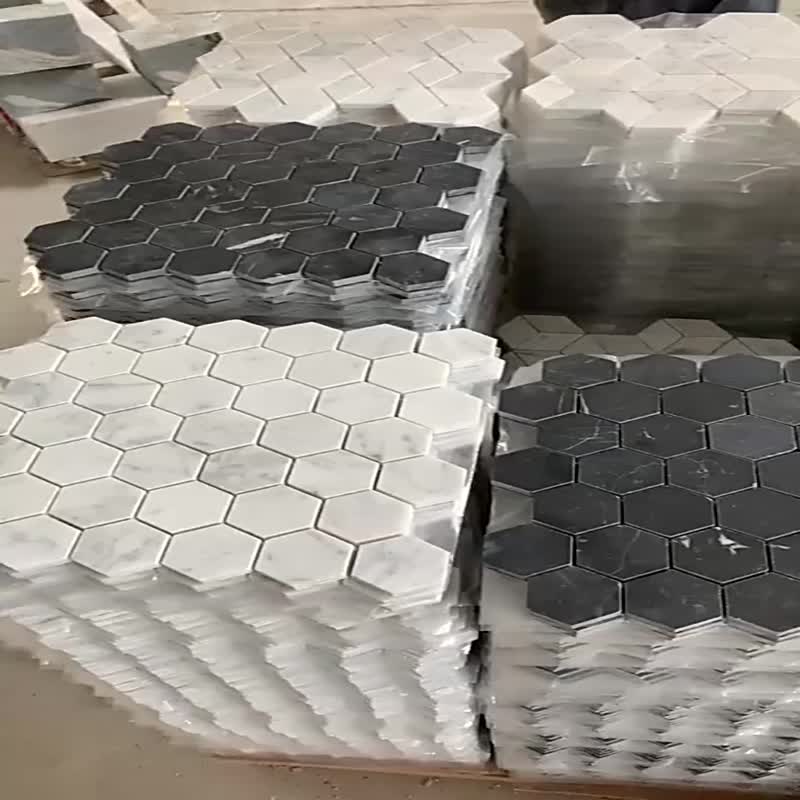 Black And White Hexagon Shape Natural Stone Mosaic Tiles