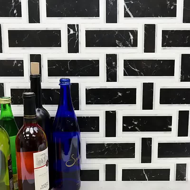 Excellent Rectangle Black Natural Split Marble Mosaics Tiles