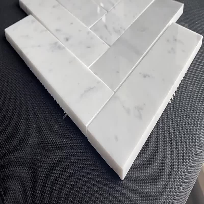 Factory White Herringbone Shape Marble Mosaic Tiles