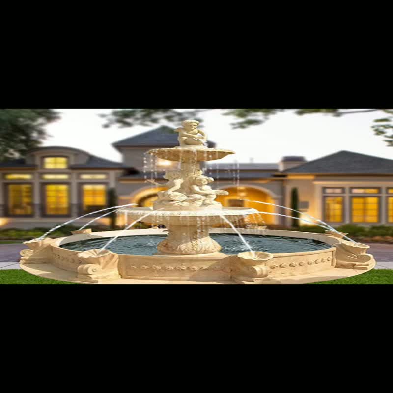 Big Figure Man Yellow Limestone Sculptured Horse Fountains