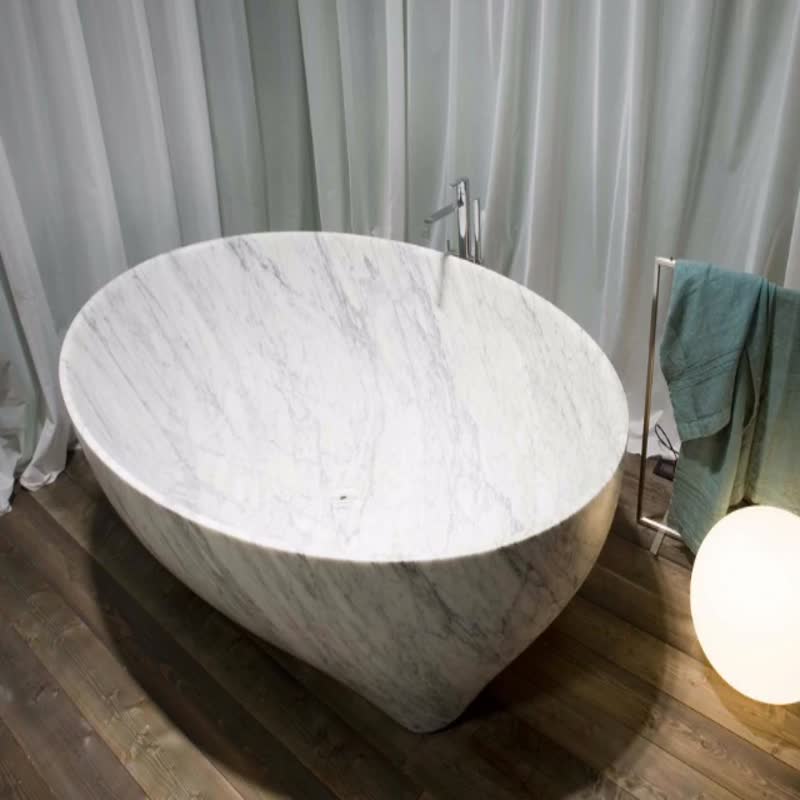 China White Sculptured Natural Marble Solid Surface Bathtub