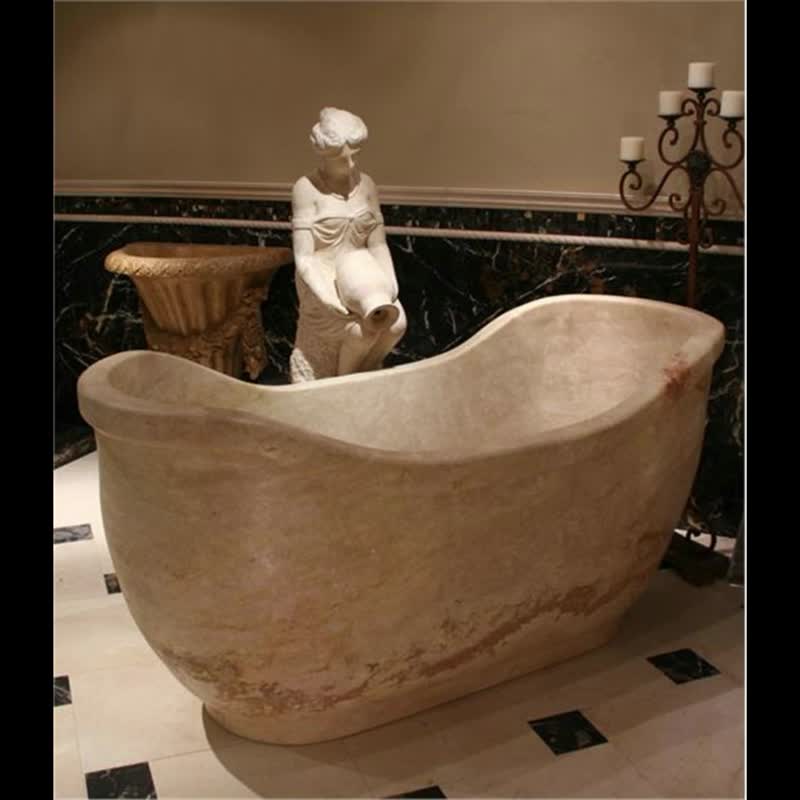 Curve Natural Stone Bath Tubs Beige Cream Marble Bathtubs